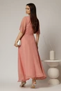 Rochie DY Fashion lunga roz din voal cu fir lurex in clos cu accesoriu la bust, 2, dyfashion.ro