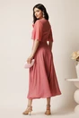 Rochie DY Fashion lunga roz din voal cu fir lurex in clos cu accesoriu la bust, 2, dyfashion.ro