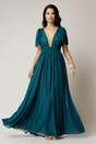Rochie DY Fashion lunga turcoaz din voal in clos cu strasuri si tull la decolteu, 1, dyfashion.ro