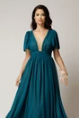 Rochie DY Fashion lunga turcoaz din voal in clos cu strasuri si tull la decolteu, 3, dyfashion.ro