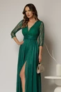Rochie DY Fashion lunga verde de seara cu bustul din dantela, 3, dyfashion.ro
