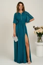 Rochie DY Fashion lunga verde din voal in clos cu crapatura pe picior, 1, dyfashion.ro