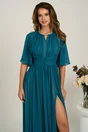 Rochie DY Fashion lunga verde din voal in clos cu crapatura pe picior, 4, dyfashion.ro