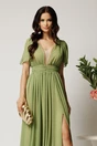 Rochie DY Fashion lunga verde fistic din voal in clos cu strasuri si tull la decolteu, 3, dyfashion.ro