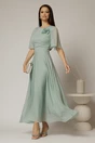 Rochie DY Fashion lunga verde menta din voal cu fir lurex in clos cu accesoriu la bust, 1, dyfashion.ro