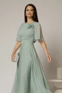Rochie DY Fashion lunga verde menta din voal cu fir lurex in clos cu accesoriu la bust, 3, dyfashion.ro