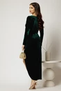 Rochie DY Fashion lunga verdea din catifea cu slit si nasturi decorativi, 2, dyfashion.ro