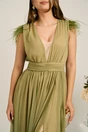 Rochie DY Fashion lunga vernil din voal in clos cu pene la umeri, 3, dyfashion.ro