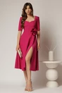 Rochie DY Fashion magenta cu decolteu inima si detaliu floral in talie, 3, dyfashion.ro