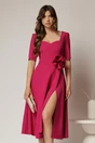 Rochie DY Fashion magenta cu decolteu inima si detaliu floral in talie, 1, dyfashion.ro