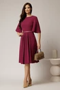 Rochie DY Fashion magenta din crep cu pliuri pe fusta si banda in talie, 3, dyfashion.ro