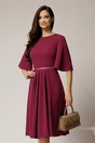 Rochie DY Fashion magenta din crep cu pliuri pe fusta si banda in talie, 1, dyfashion.ro