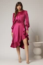 Rochie DY Fashion magenta din satin plin cu croi asimetric, 3, dyfashion.ro