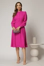 Rochie DY Fashion magenta din triplu voal cu guler tunica si nasturi tip floare, 3, dyfashion.ro