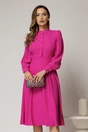 Rochie DY Fashion magenta din triplu voal cu guler tunica si nasturi tip floare, 1, dyfashion.ro