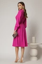 Rochie DY Fashion magenta din triplu voal cu guler tunica si nasturi tip floare, 2, dyfashion.ro