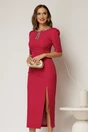 Rochie DY Fashion magenta midi cu crepeu maxi si aplicatii la bust, 1, dyfashion.ro