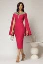 Rochie DY Fashion magenta midi cu manecile lungi crapate si aplicatii la bust, 3, dyfashion.ro