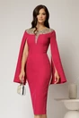Rochie DY Fashion magenta midi cu manecile lungi crapate si aplicatii la bust, 1, dyfashion.ro