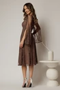 Rochie DY Fashion maro din dantela cu maneci lungi crapate si decolteu in V, 2, dyfashion.ro