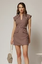 Rochie DY Fashion maro din tweed subtire cu fir lurex si guler ascutit, 1, dyfashion.ro