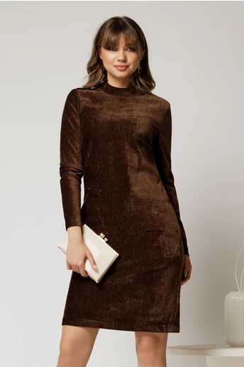 Rochie DY Fashion maro dreapta din catifea velurata