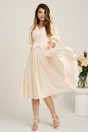 Rochie DY Fashion midi alb in clos cu buline galbene si funda in talie, 1, dyfashion.ro