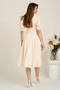 Rochie DY Fashion midi alb in clos cu buline galbene si funda in talie, 2, dyfashion.ro