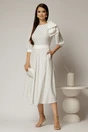 Rochie DY Fashion midi alba cu buline si funda ampla pe umar, 3, dyfashion.ro