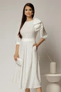 Rochie DY Fashion midi alba cu buline si funda ampla pe umar, 1, dyfashion.ro