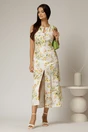 Rochie DY Fashion midi alba cu imprimeuri din in cu nasturi pe bust fara maneci, 3, dyfashion.ro