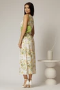Rochie DY Fashion midi alba cu imprimeuri din in cu nasturi pe bust fara maneci, 2, dyfashion.ro