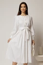 Rochie DY Fashion midi alba din bumbac cu nasturi pe bust si cordon in talie, 1, dyfashion.ro