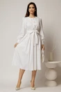Rochie DY Fashion midi alba din bumbac cu nasturi pe bust si cordon in talie, 3, dyfashion.ro