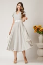 Rochie DY Fashion midi alba din stofa in clos cu buline si curea in talie, 3, dyfashion.ro
