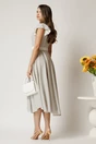 Rochie DY Fashion midi alba din stofa in clos cu buline si curea in talie, 2, dyfashion.ro