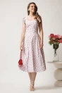 Rochie DY Fashion midi alba in clos cu floricele fucsia si volane la maneci, 3, dyfashion.ro