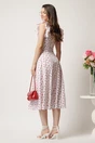 Rochie DY Fashion midi alba in clos cu floricele fucsia si volane la maneci, 2, dyfashion.ro