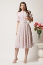 Rochie DY Fashion midi alba in clos din triplu voal cu floricele roz si curea in talie, 3, dyfashion.ro