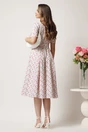 Rochie DY Fashion midi alba in clos din triplu voal cu floricele roz si curea in talie, 2, dyfashion.ro