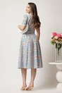 Rochie DY Fashion midi alba in clos din triplu voal cu print albastru si curea in talie, 2, dyfashion.ro