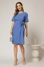 Rochie DY Fashion midi albastra cu nod in talie si adaos de viscoza, 3, dyfashion.ro