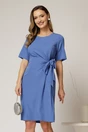 Rochie DY Fashion midi albastra cu nod in talie si adaos de viscoza, 1, dyfashion.ro