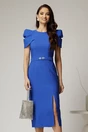 Rochie DY Fashion midi albastra de ocazie cu umeri bufanti si cordon detasabil, 1, dyfashion.ro