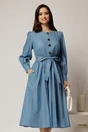 Rochie DY Fashion midi albastra din bumbac cu nasturi pe bust si cordon in talie, 1, dyfashion.ro