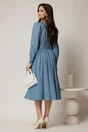 Rochie DY Fashion midi albastra din bumbac cu nasturi pe bust si cordon in talie, 2, dyfashion.ro