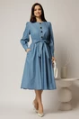 Rochie DY Fashion midi albastra din bumbac cu nasturi pe bust si cordon in talie, 3, dyfashion.ro