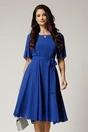 Rochie DY Fashion midi albastra din voal in clos cu glitter si cordon in talie, 1, dyfashion.ro