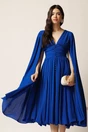 Rochie DY Fashion midi albastra din voal in clos cu nasturi si maneci ample, 1, dyfashion.ro
