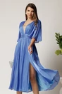 Rochie DY Fashion midi albastra din voal in clos cu tull la decolteu si crapatura pe picior, 1, dyfashion.ro